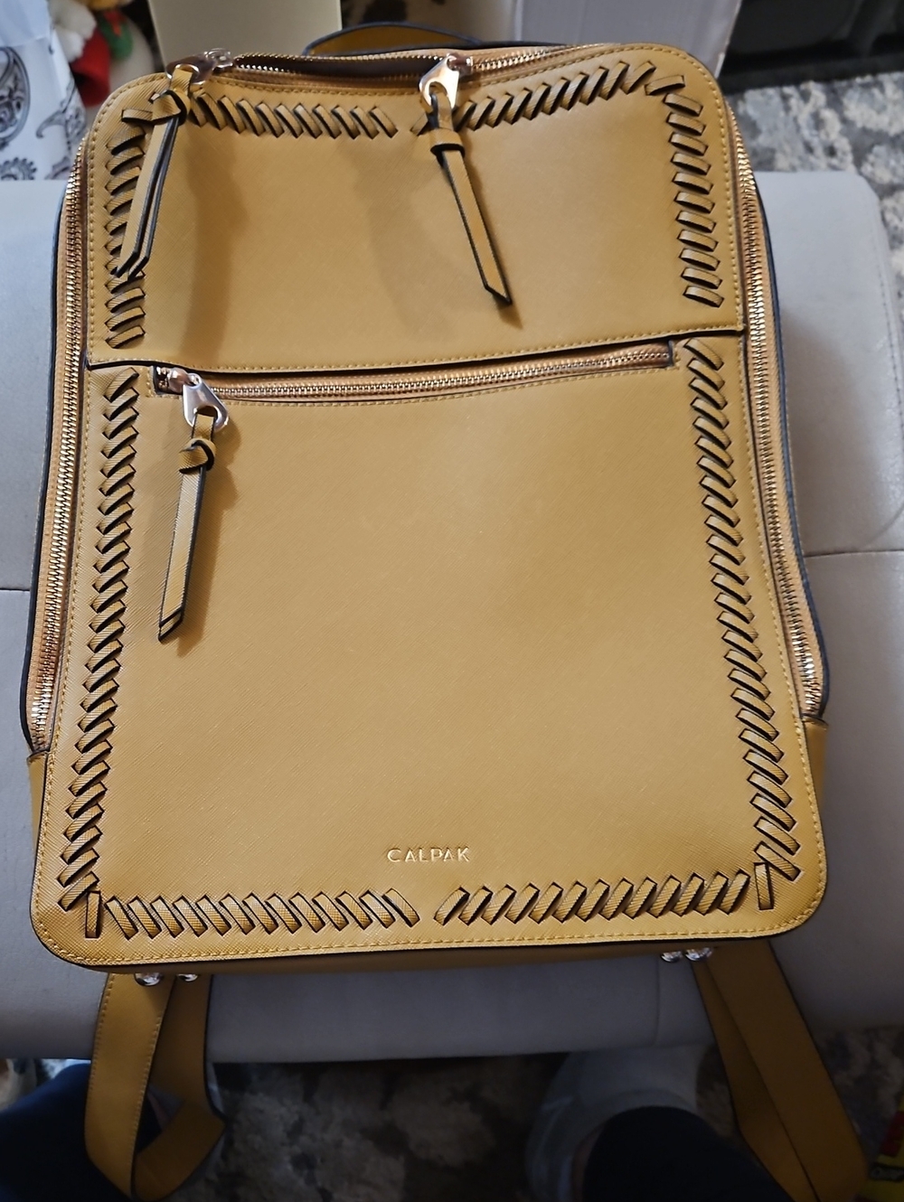 CALPAK: “Kaya” Laptop Backpack Faux Leather w/Whip Stitching & Adjustable Straps